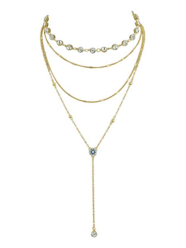 Gold Simple Diamond Pendant Multi-Layer Necklace