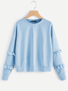Drop Shoulder Ruffle Sleeve Sweatshirt