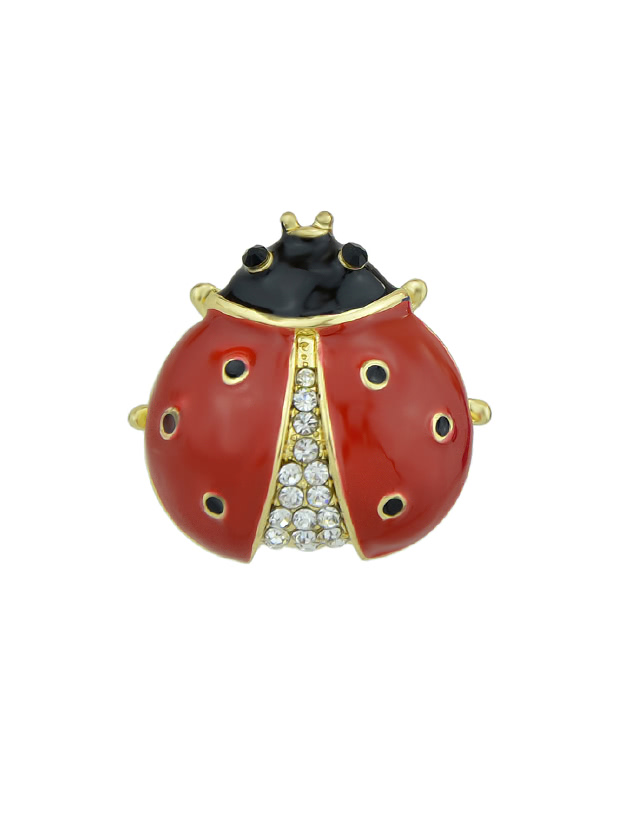 Red Enamel With Rhinestone Insect Ladybug Brooches Fashion Jewelry
