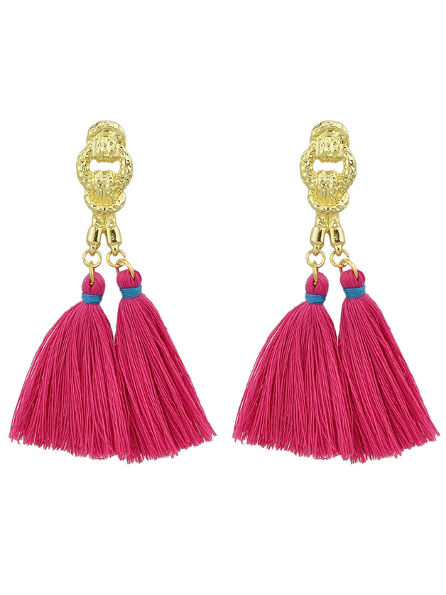 Hotpink Colorful Handmade Tassel Boho Earrings For Women