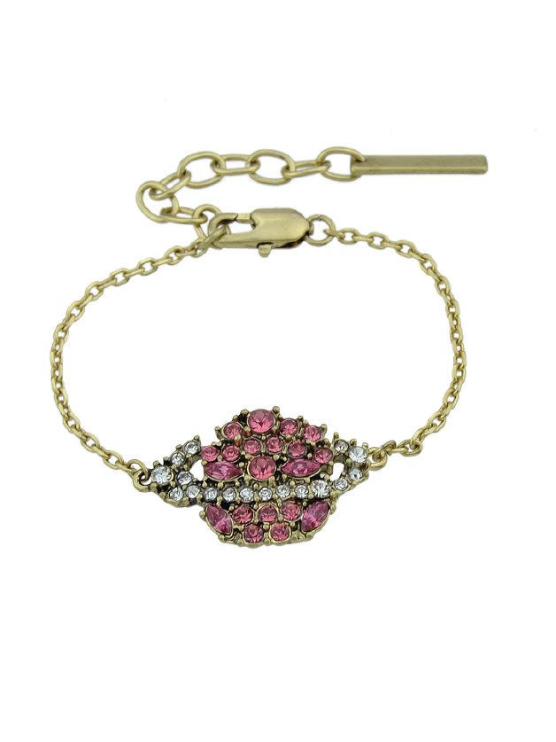 Hotpink Rhinestone Round Planet Charm Bracelets