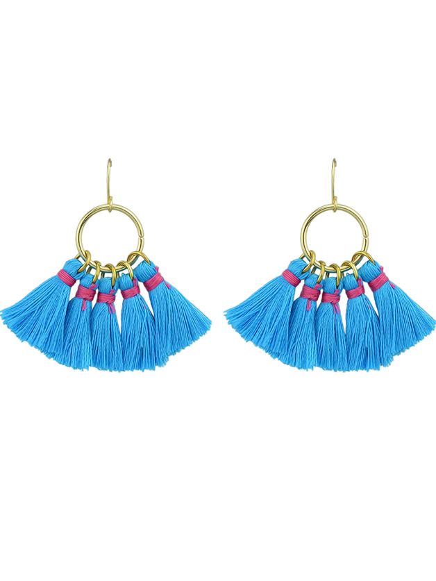 Blue Boho Style Party Earrings Colorful Tassel Drop