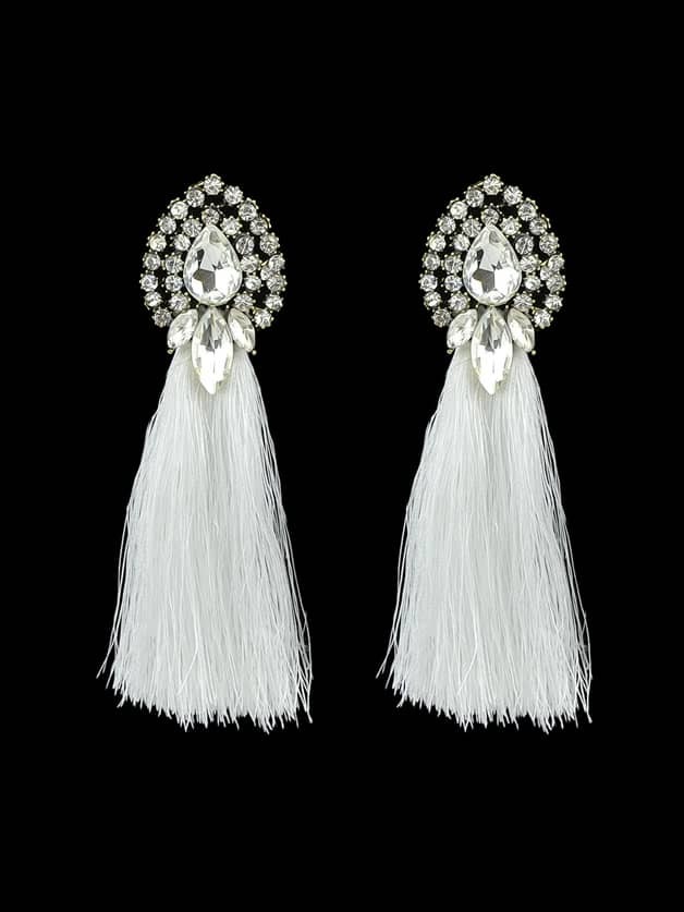 White Bohemian Style Colorful Water Drop Crystal Tassel Long Dangle Earring