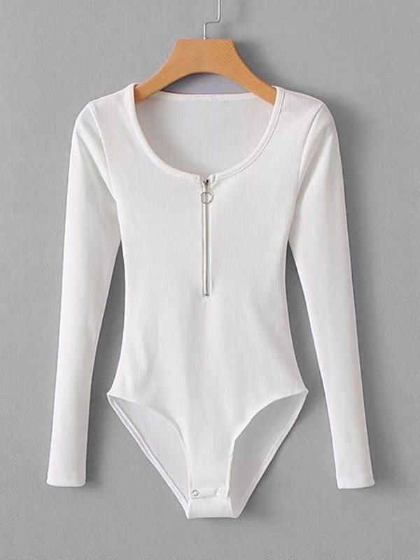 Zip Up Slim Fit Bodysuit SheIn(Sheinside)
