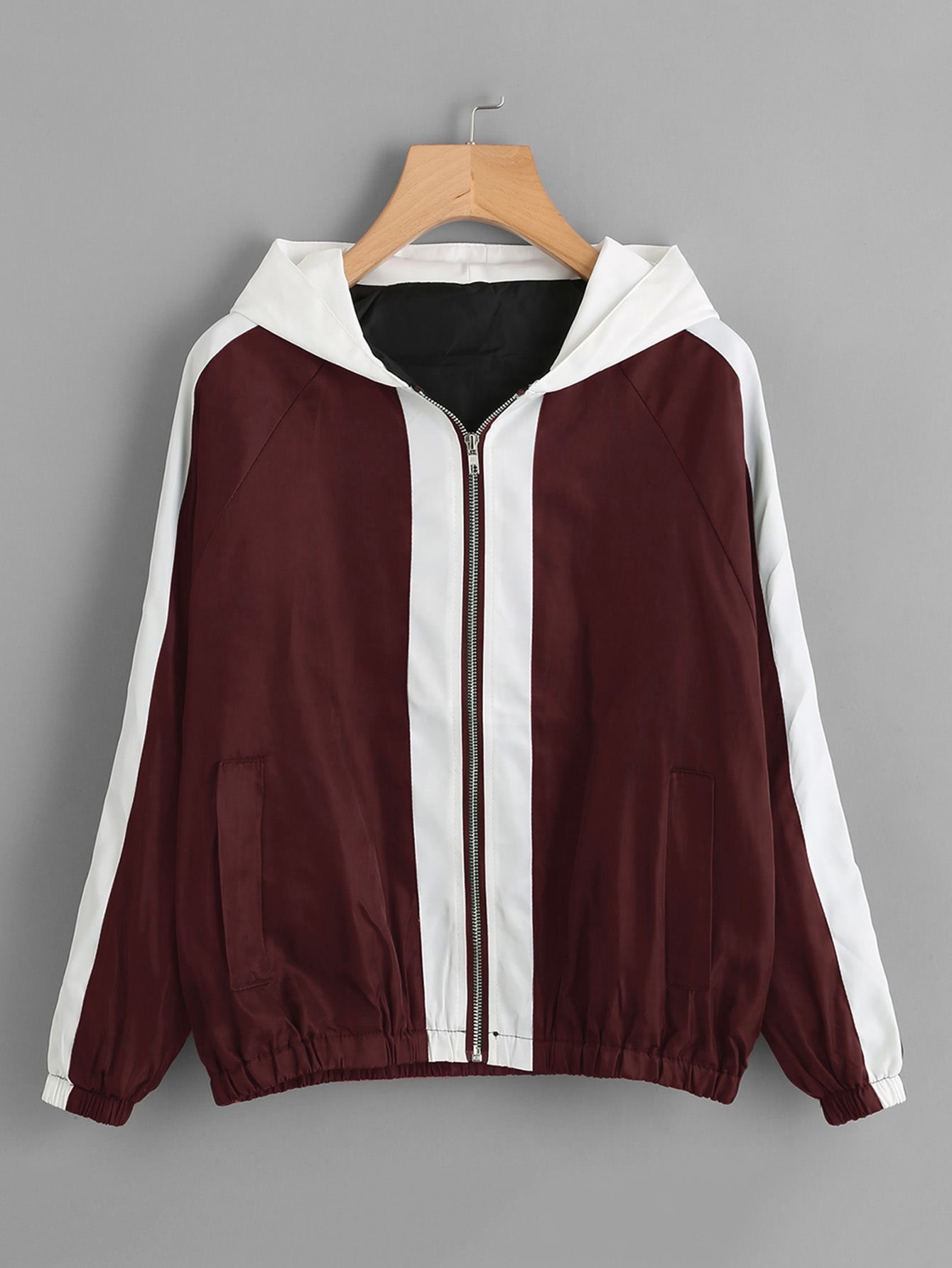 Contrast Panel Letter Embroidered Raglan Sleeve Jacket