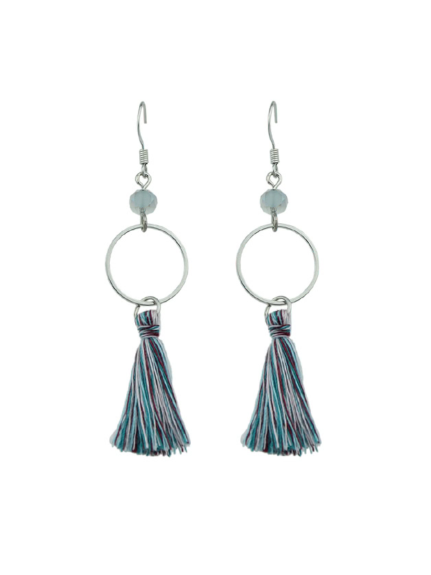 S-Green Round Circle Shape With Colorful Long Tassel Drop Earrings