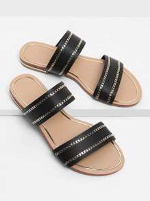 Chain Detail Duo Strap Sandals