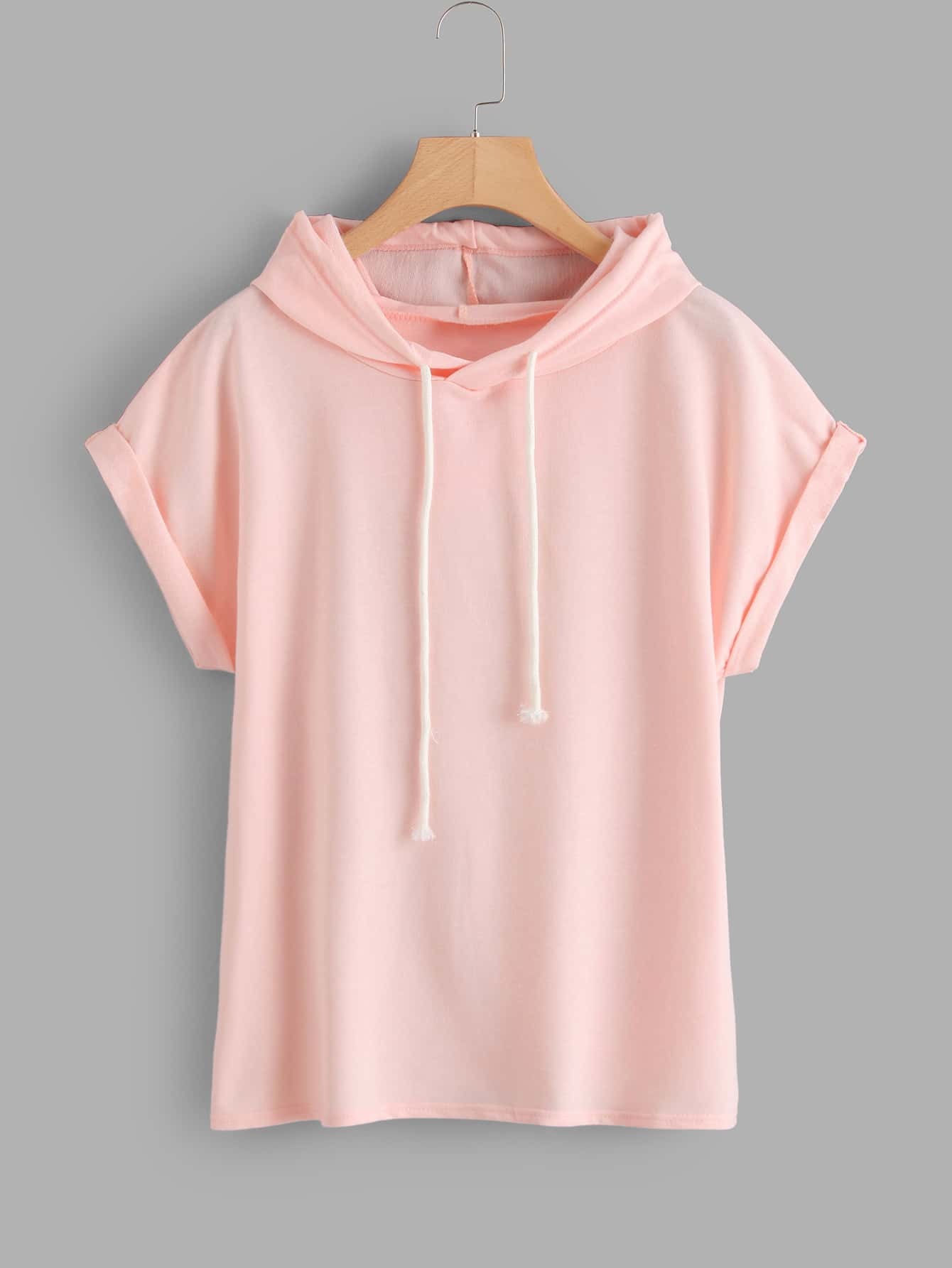 Roll Up Sleeve Hoodie And Contrast Trim ShortsFor Womenromwe