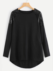 Contrast Sequin Dip Hem Longline Tee