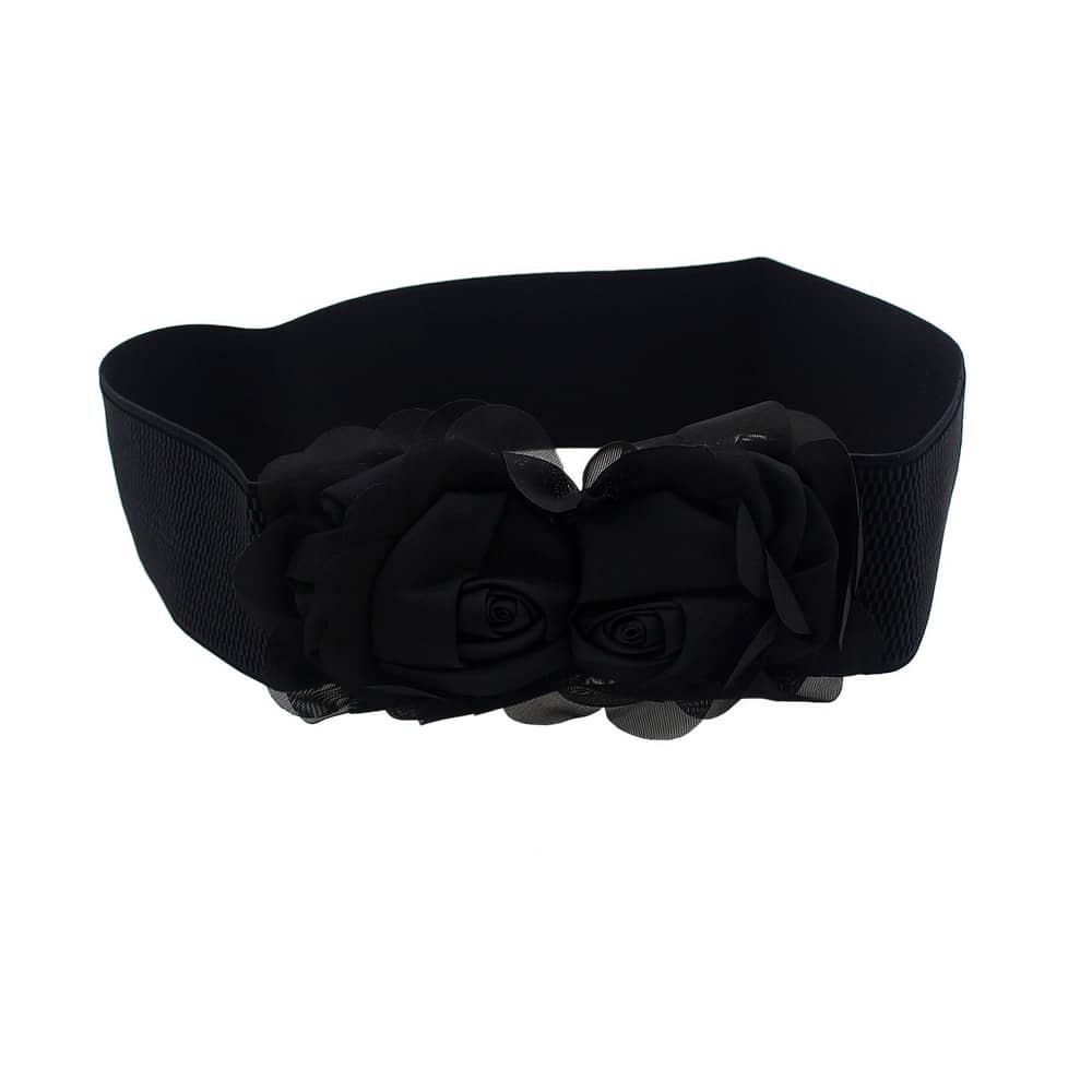 Black Chiffon Flower Elastic Wide Belt 
Black Chiffon Flower Elastic Wide Belt