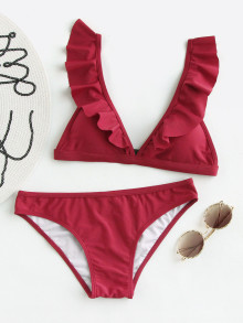 Ruffle Detail Adjustable Strap Bikini Set