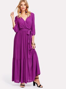 Self Belted Surplice Wrap Dress