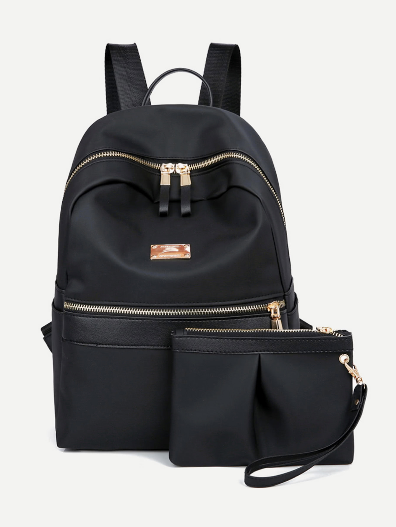 Side Pocket Double Zipper Backpack With Clutch SheIn(Sheinside)