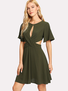 Crisscross Front Flutter Sleeve Dress