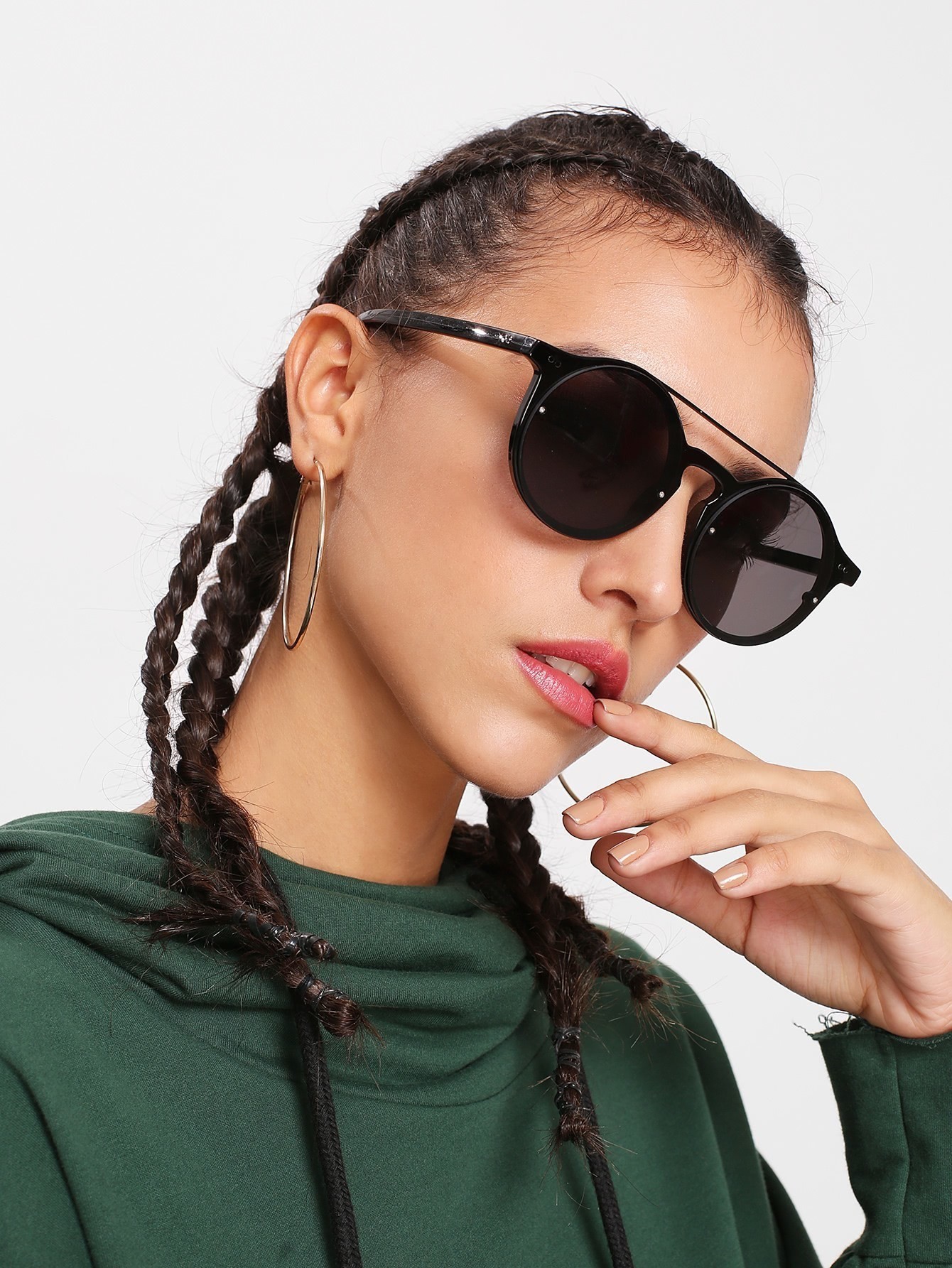 Double Bridge Round Lens Sunglasses round lens sunglasses