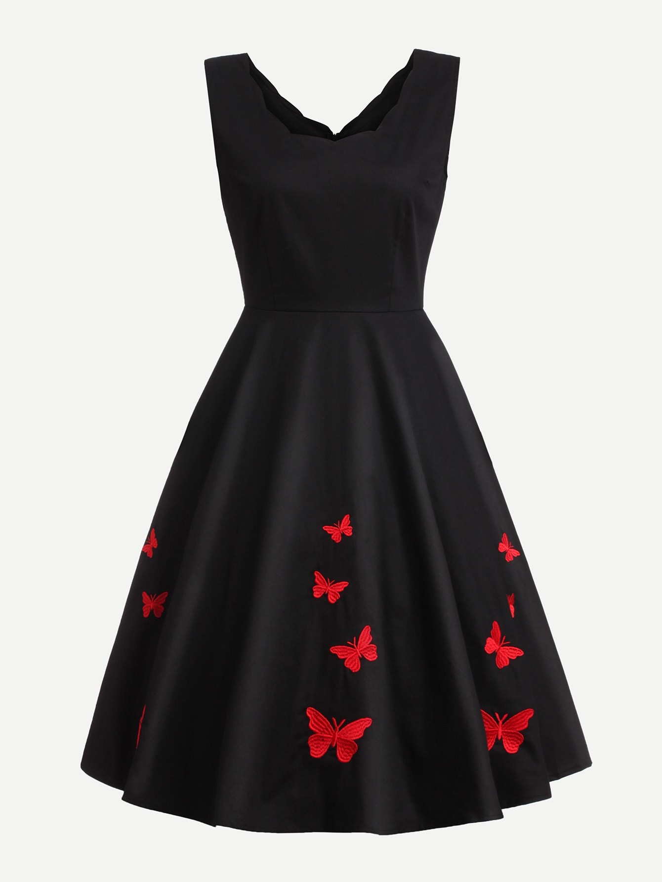 Scallop Edge Butterfly Embroidered Circle Dress