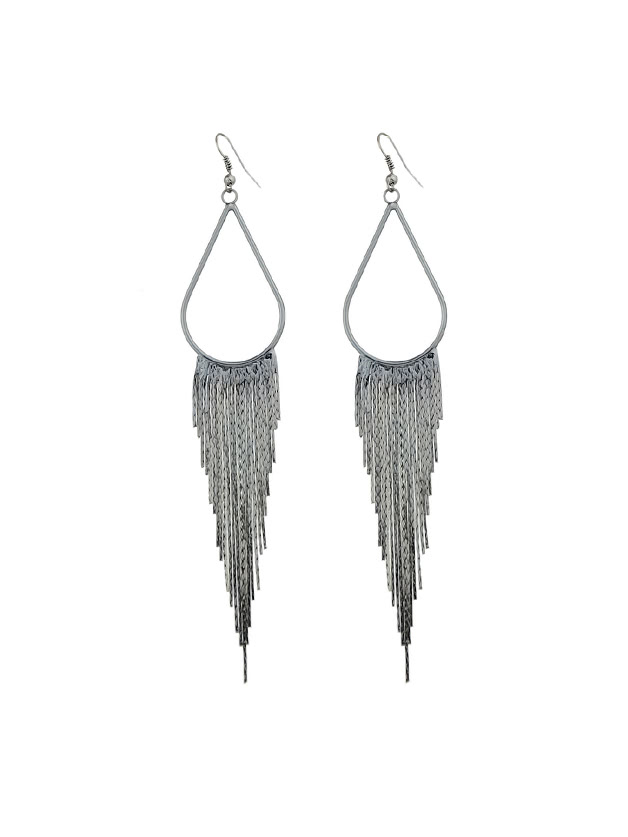 Gunblack Statement Metal Tassel Long Earrings