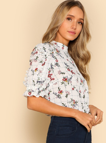 Frill Detail Mixed Print Top
