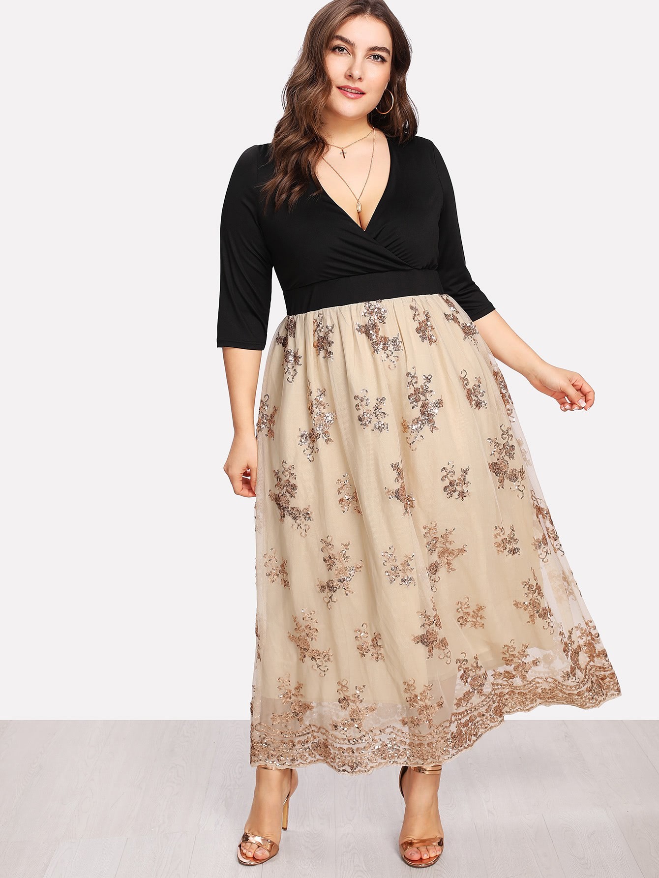 цены Two Tone Sequin Mesh Dress