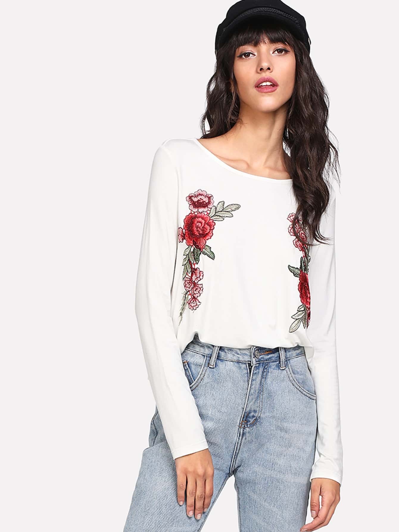 camiseta con bordado de rosa - shein espa09a