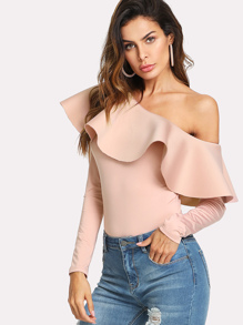 Flounce Asymmetric Shoulder Bodysuit