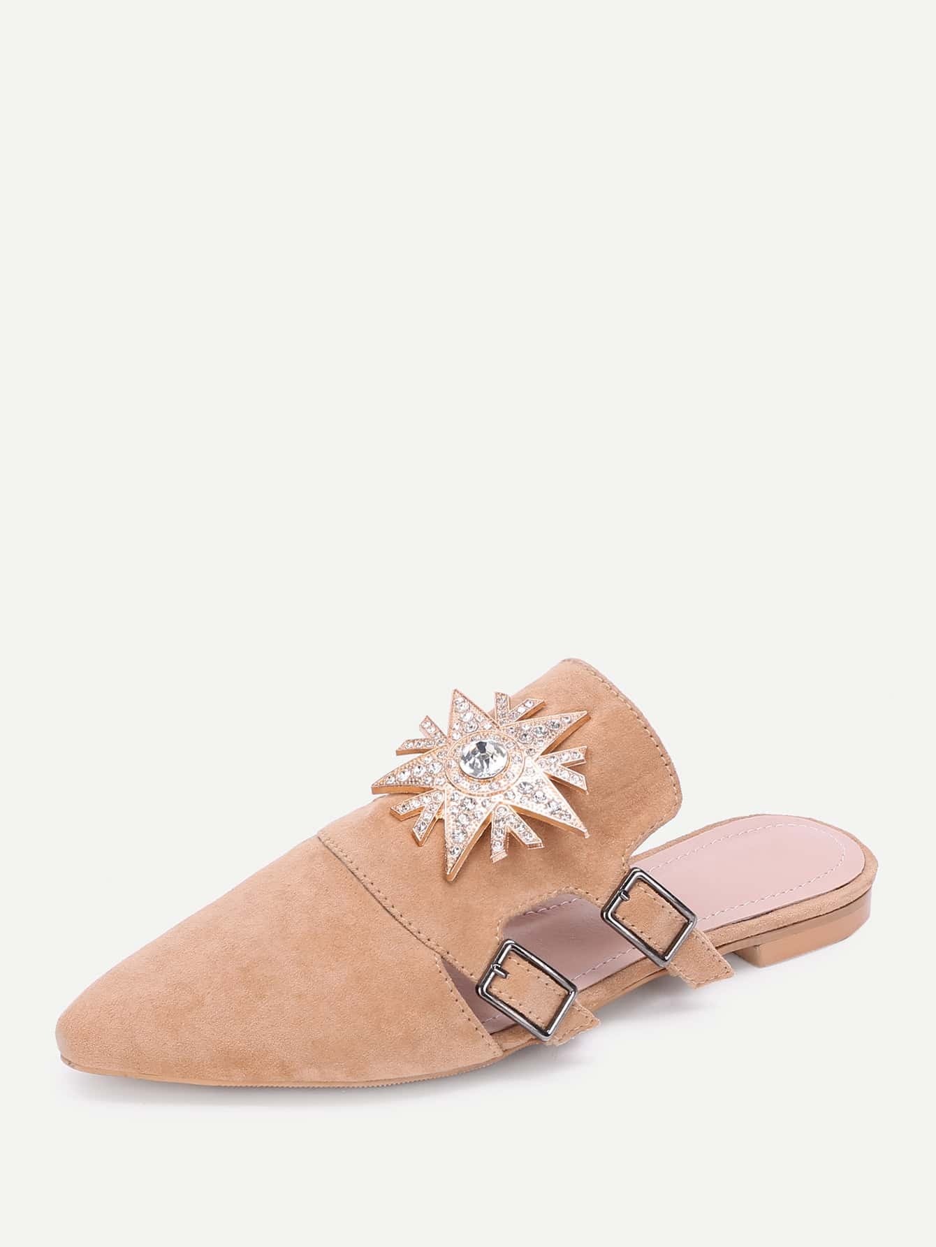 Rhinestone Decorated Pointed Toe Suede Flats SheIn(Sheinside)