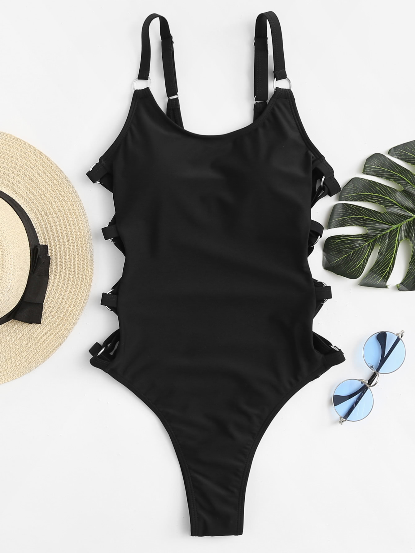 Ring Linked Adjustable Straps Swimsuit SheIn(Sheinside)