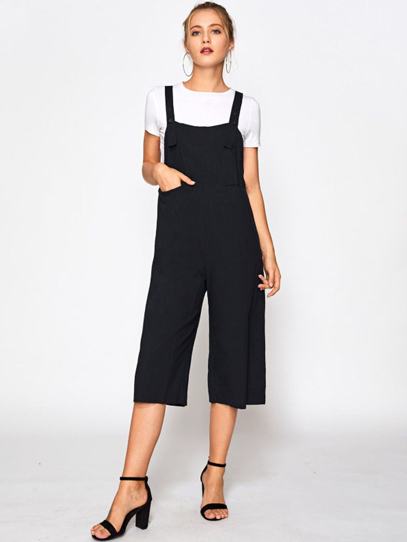 Wide Leg Crop Pinafore Jumpsuit SheIn(Sheinside)