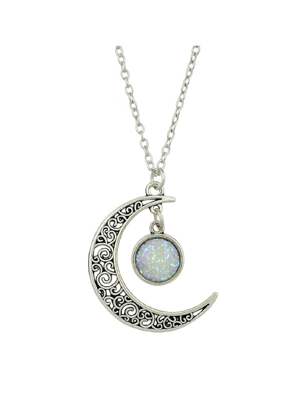Silver Hollow Moon Full Of Stars Necklace silver full heart diamond necklace