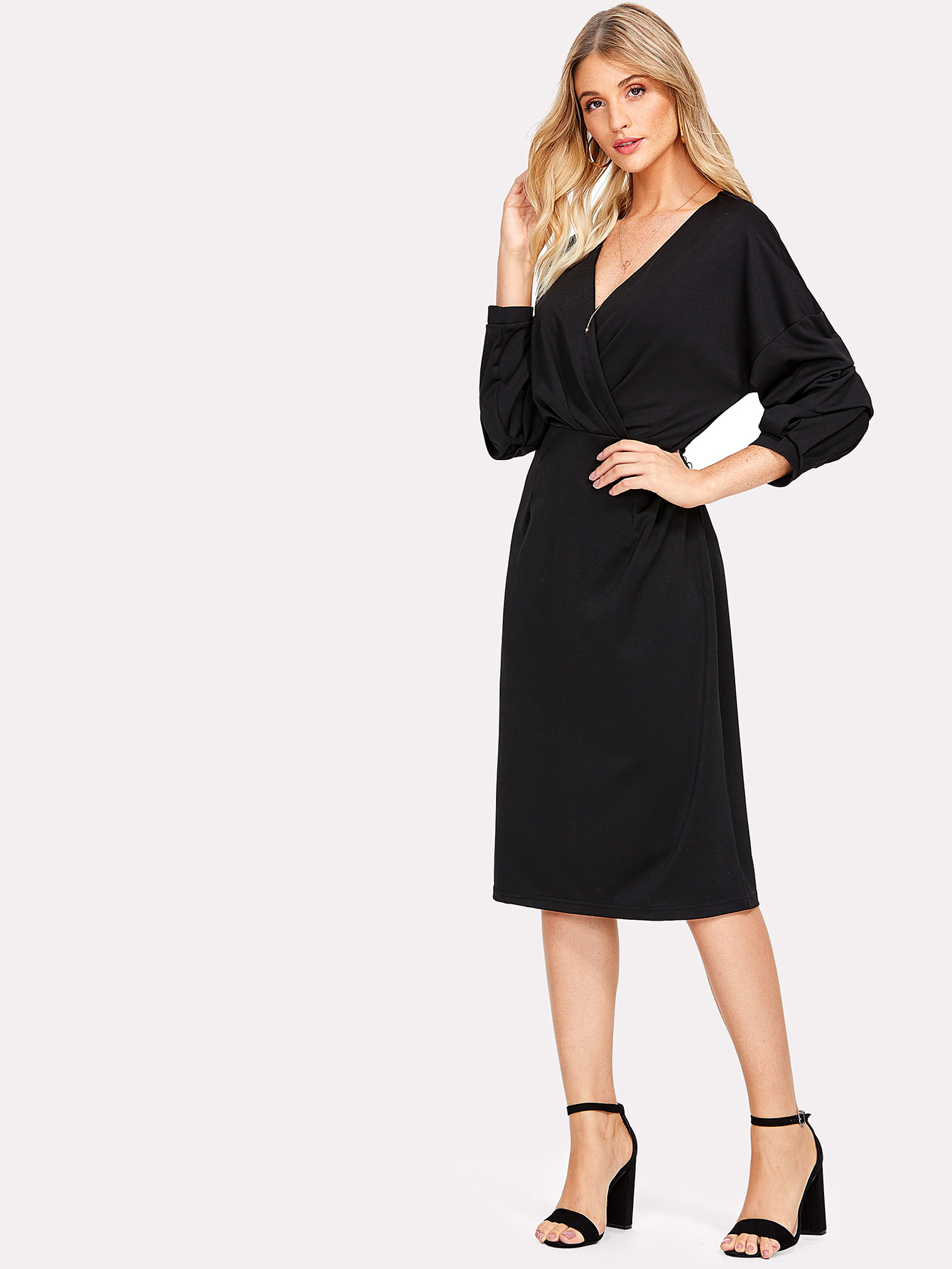 Gathered Sleeve Surplice Wrap Dress gathered sleeve surplice wrap crop top