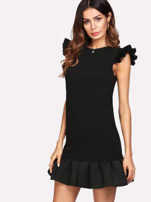 Ruffle Shoulder And Hem Solid Dress
