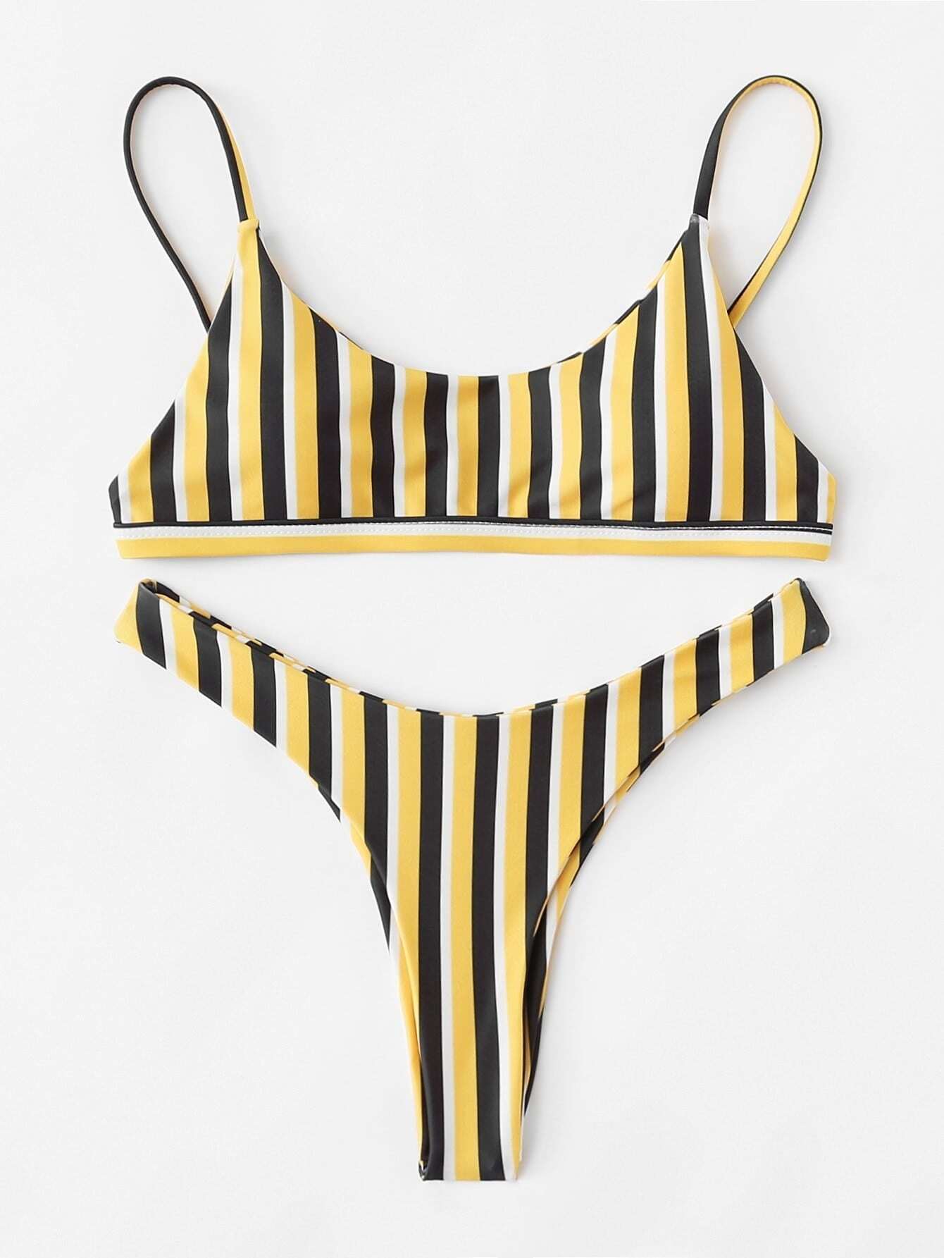 Striped High Leg Bikini SetFor Womenromwe