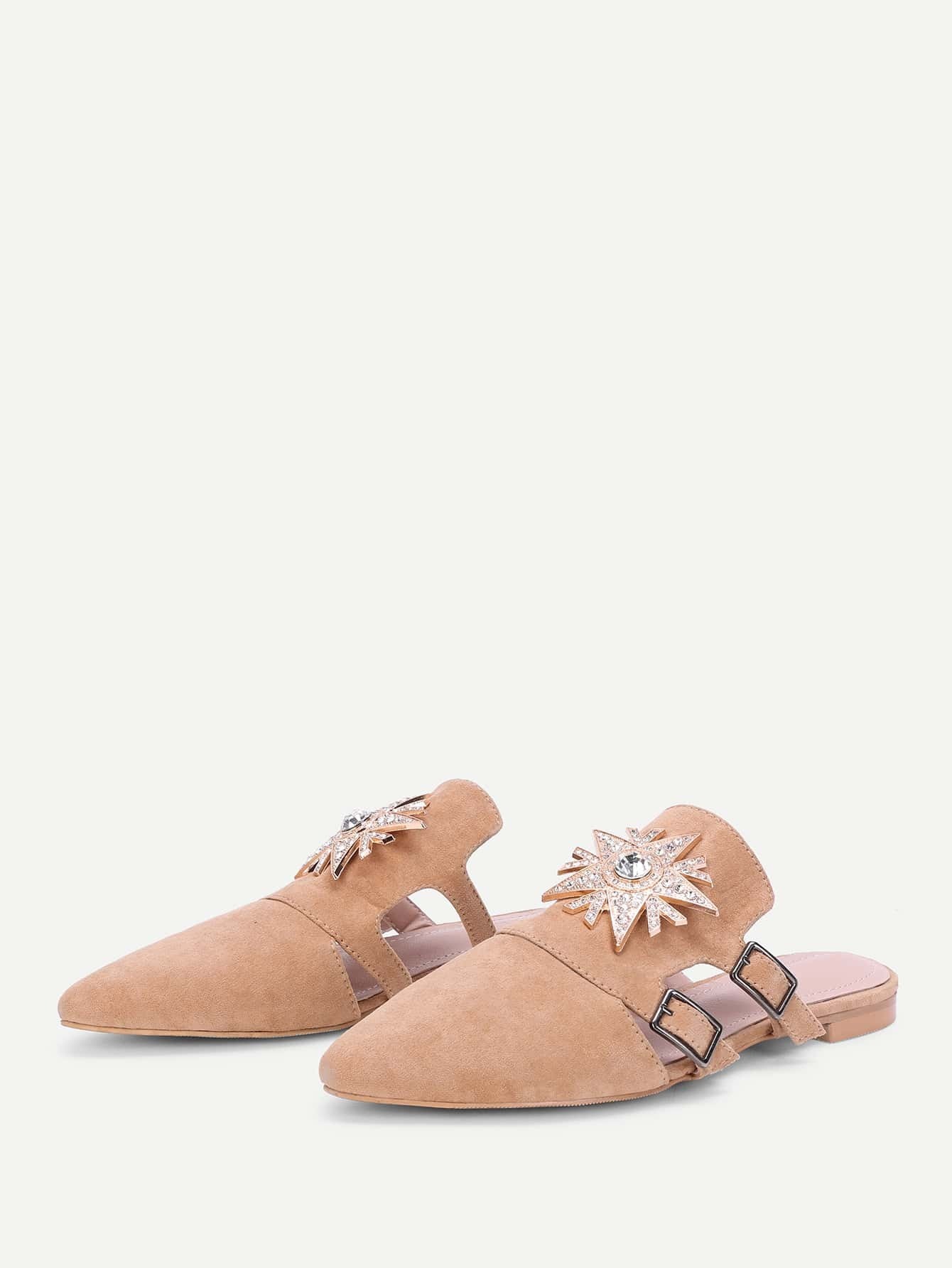 Rhinestone Decorated Pointed Toe Suede Flats SheIn(Sheinside)