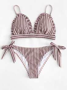 Frill Trim Striped Bikini Set
