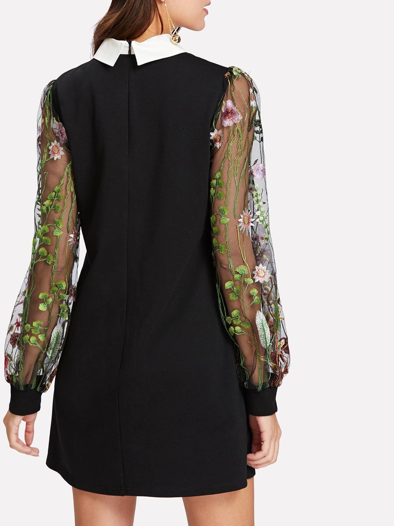 contrast collar floral mesh sleeve dress shein sheinside contrast collar floral mesh sleeve dress shein sheinside
