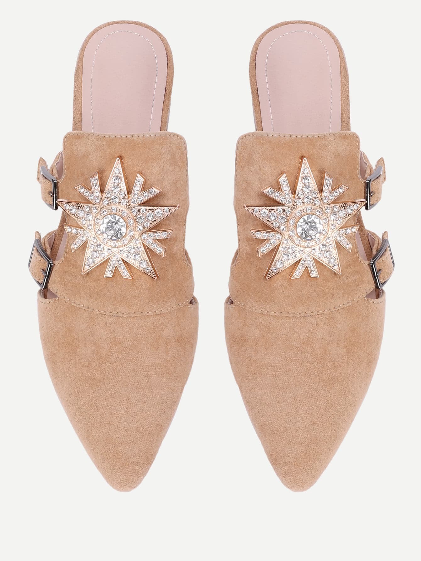 Rhinestone Decorated Pointed Toe Suede Flats SheIn(Sheinside)