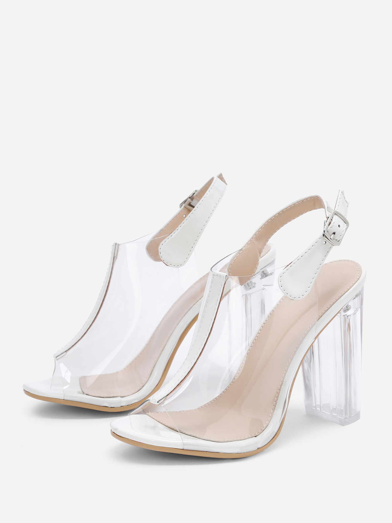 Zapatillas con tacón block con diseño transparente de punta abierta