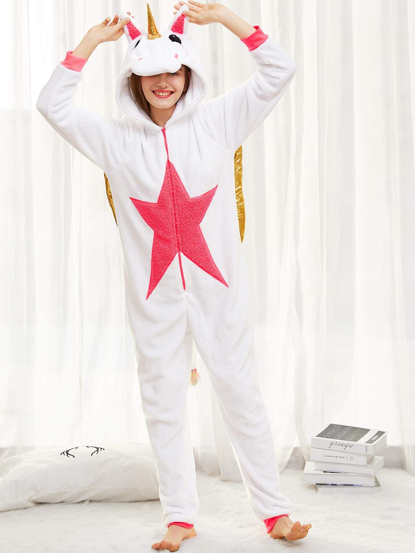 Unicorn Onesie With Contrast Metallic Wings SheIn(Sheinside)