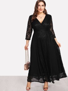 Surplice Neck Floral Lace Overlay Dress