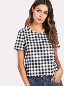 Keyhole Back Gingham Top