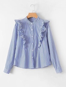Ruffle Insert Striped Blouse
