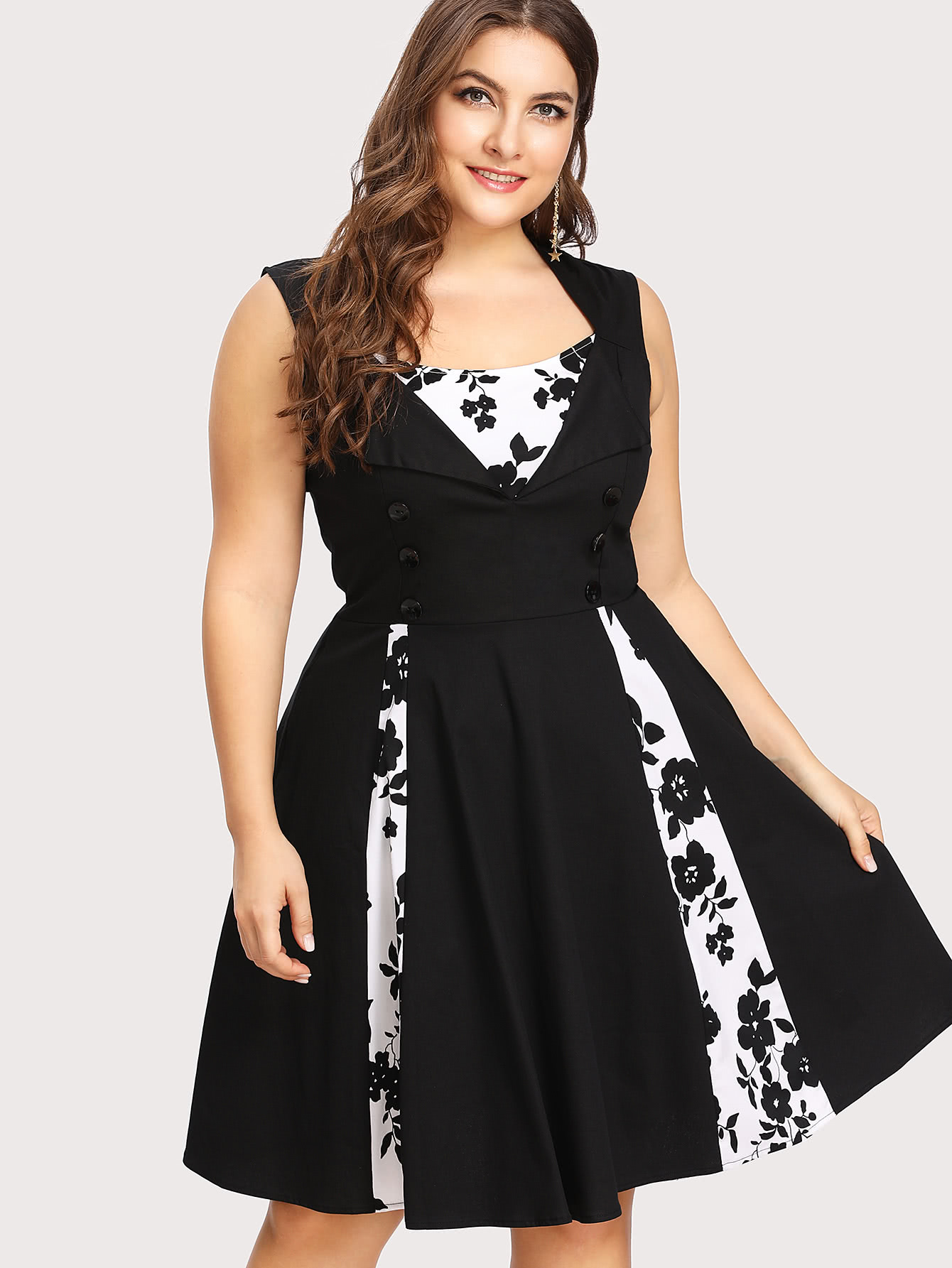 Plus Contrast Panel Fold Over Detail Circle Dress