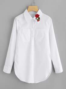 Dual Pocket Rose Embroidered Patch Shirt