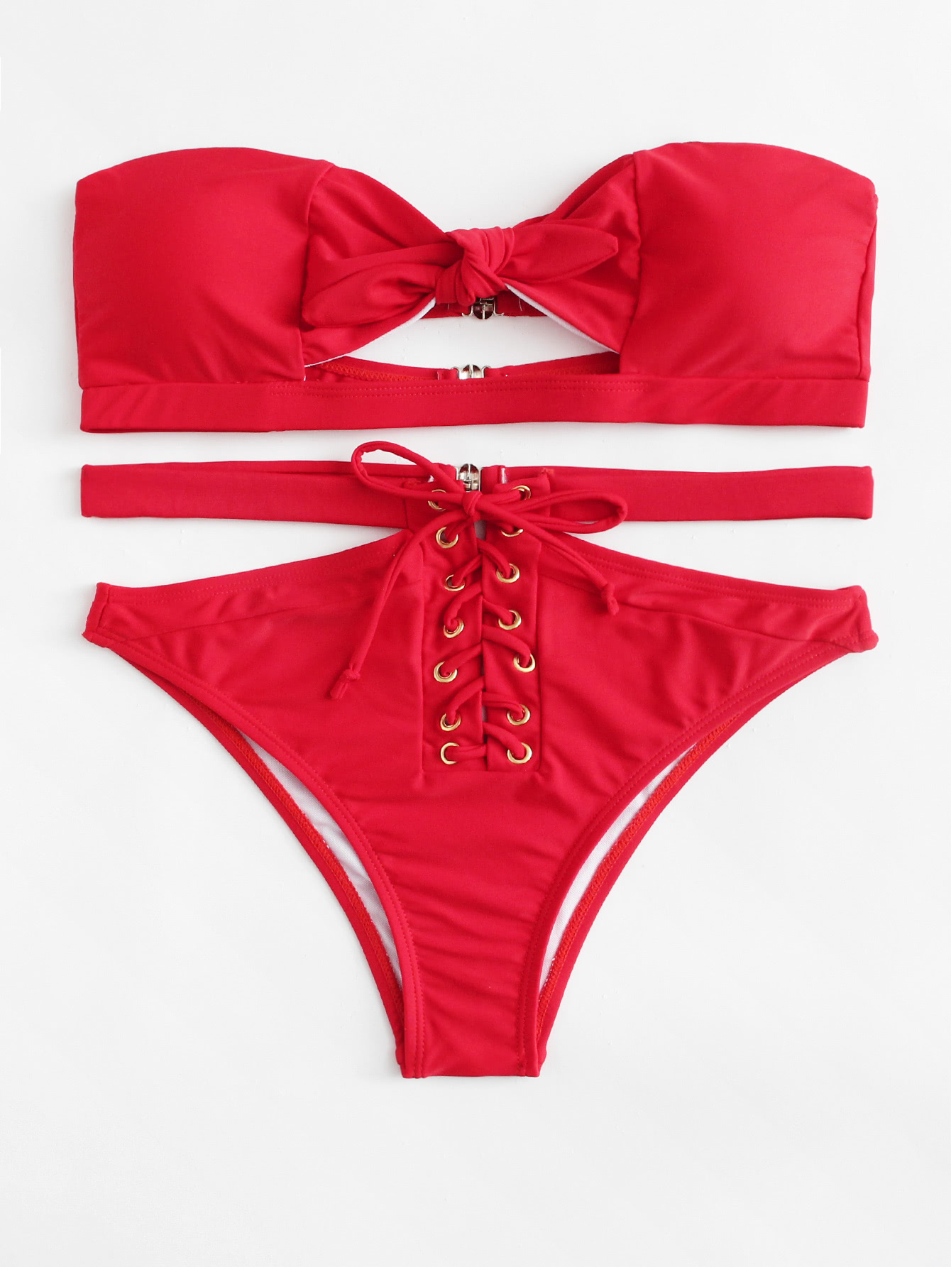 все цены на Lace Up Cut Out Bandeau Bikini Set онлайн