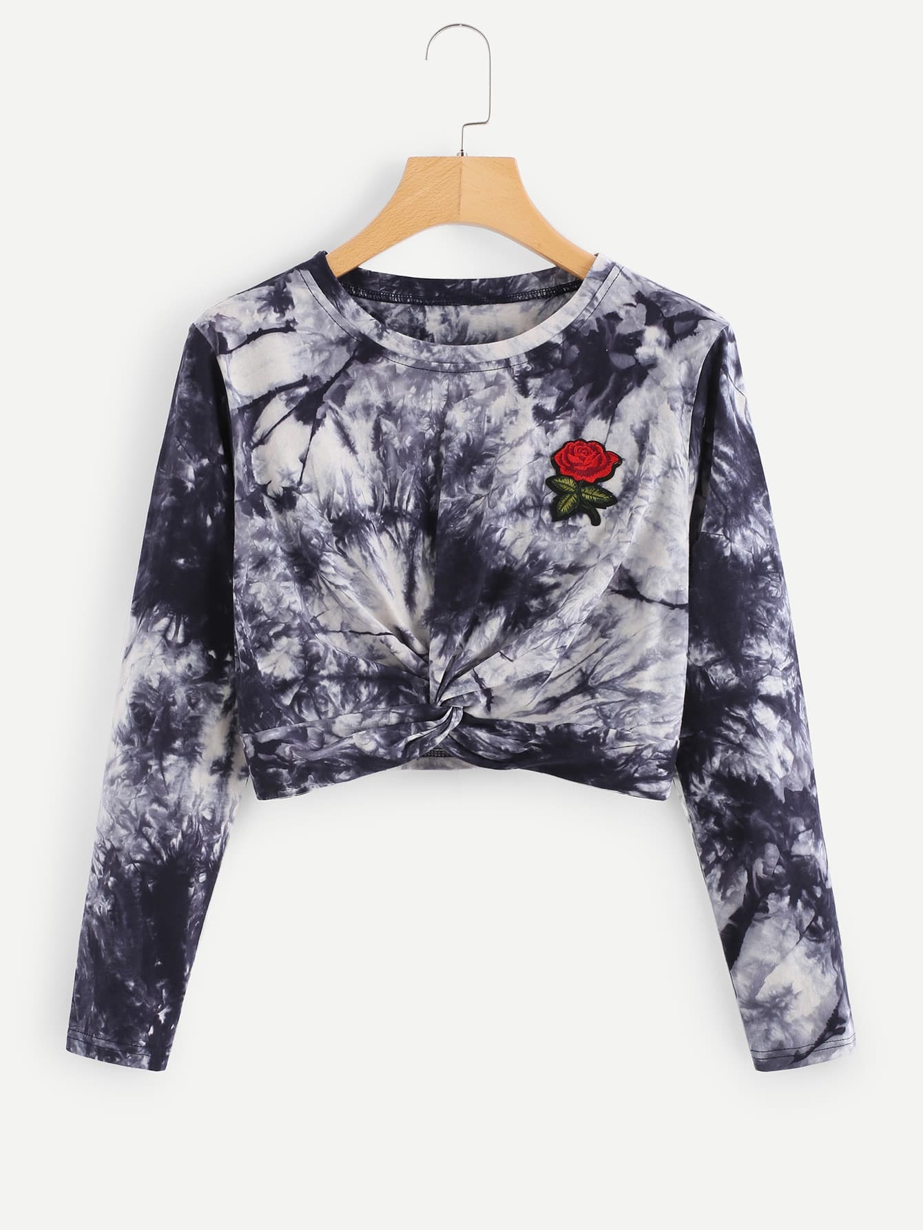 Rose Embroidered Patch Water Color Twist Tee
