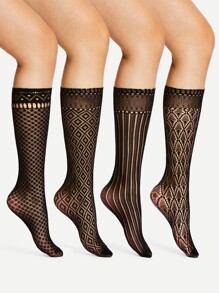 Geometric Pattern Calf Length Socks 4pairs