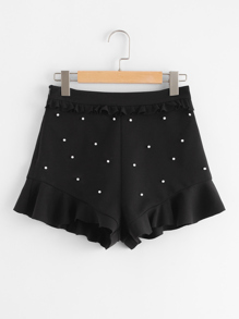 Pearl Embellished Ruffle Detail Shorts