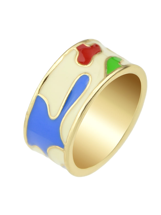Beige-8 Enamel Geometric Pattern Finger Rings