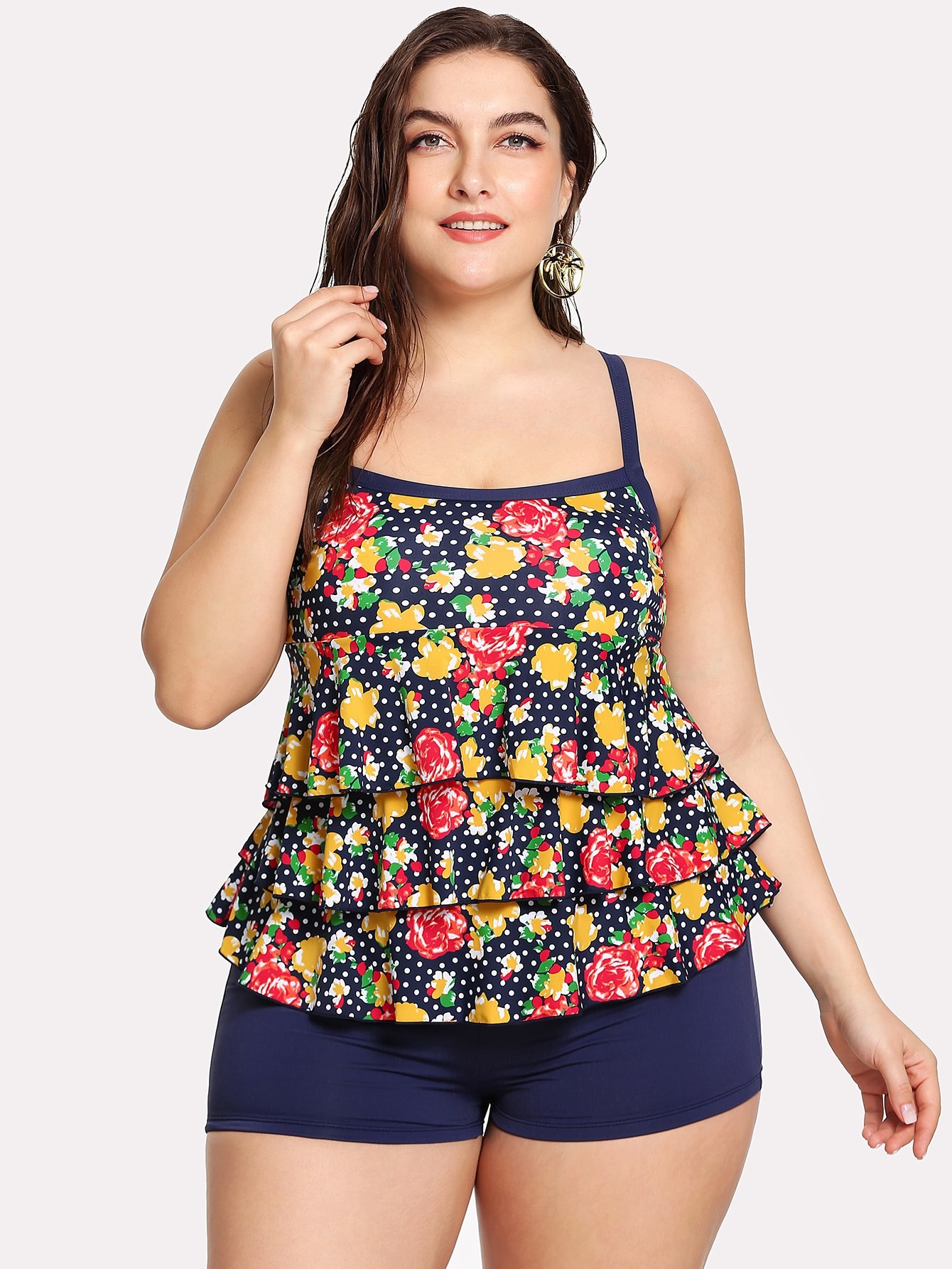 Flower & Dot Layered Tankini Set