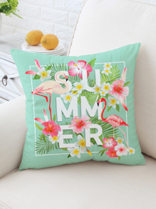 Flamingo & Tropical Print Cushion Cover